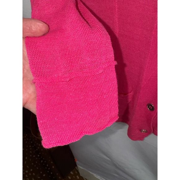 Peter Nygard Hot Pink Sheer Linen Cardigan 3/4 Sleeve Pockets Women SZ S Sweater - Picture 8 of 9